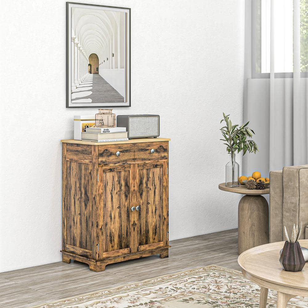 Rustic Brown Medium Wood Buffet Sideboard with Black Finish