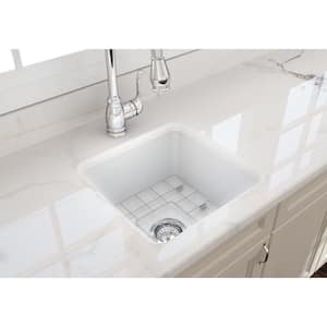 Sotto Undermount Fireclay 18 in. Single Bowl Kitchen Sink with Bottom Grid and Strainer in Matte White