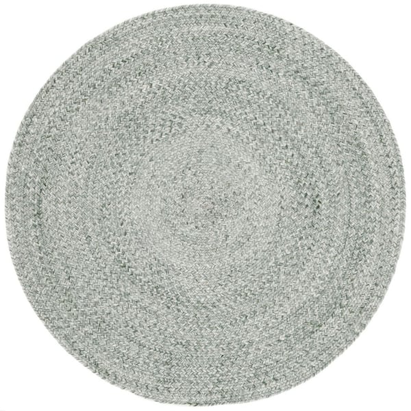 Braided 3 ft. x 3 ft. Olive Solid Color Distressed Round Area Rug