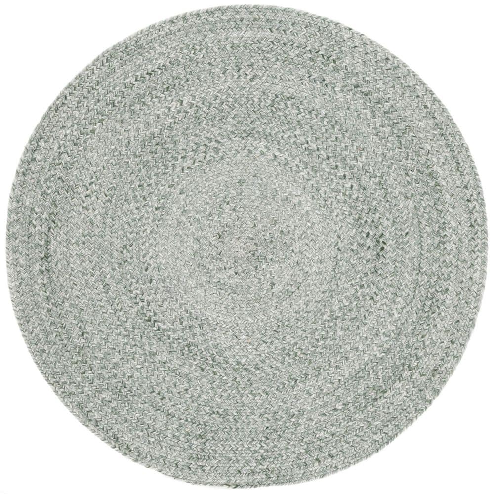 SAFAVIEH Braided 4 ft. x 4 ft. Olive Solid Color Distressed Round Area ...