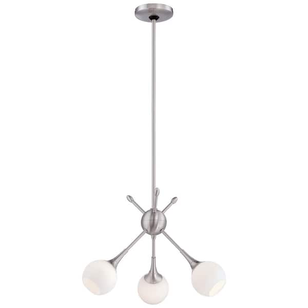 George Kovacs Pontil 3-Light Brushed Nickel Chandelier with Etched Opal Glass Shade