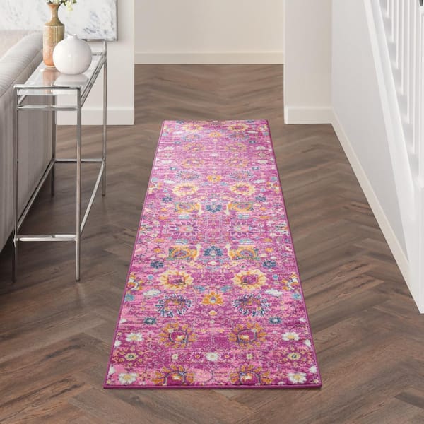Passion Fuchsia 2 ft. x 10 ft. Floral Transitional Kitchen Runner Area Rug