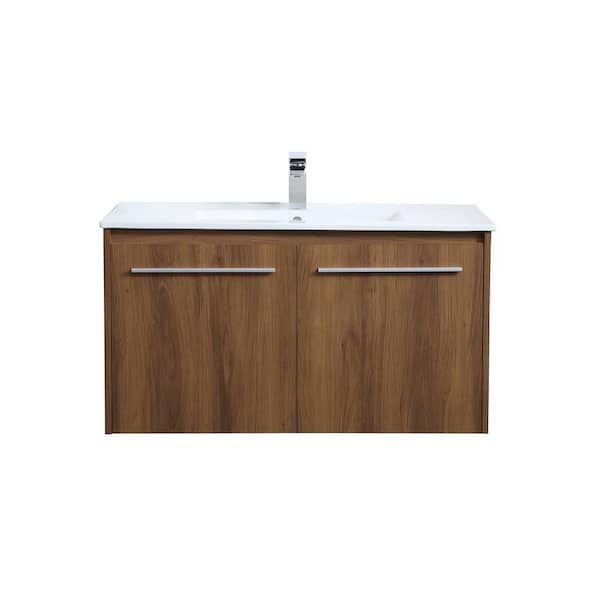 Unbranded Simply Living 36 in. W x 18.31 in. D x 19.69 in. H Bath Vanity in Walnut Brown with White Resin Top