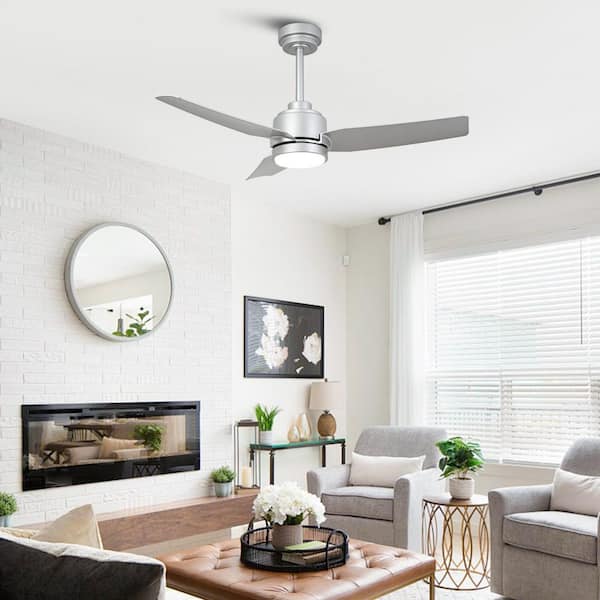 42 in. Indoor Integrated LED Silver Dimmable Ceiling Fan with Light DC Motor and Remote Control