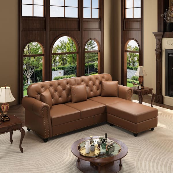 Polibi 82.6 in. Rolled Arm Faux Leather Sofa in Brown with