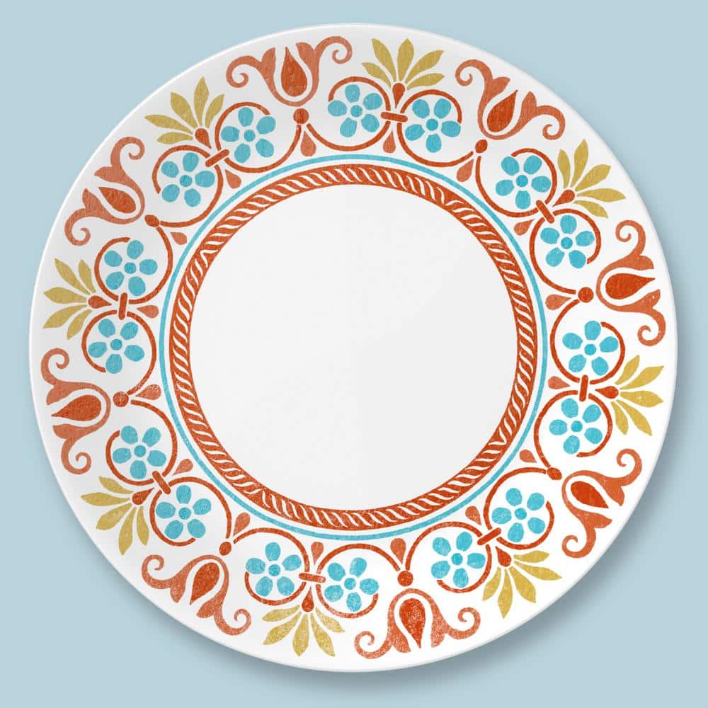 Terracotta Dreams Multicolor Floral Glass Dinnerware Set, Service for 4