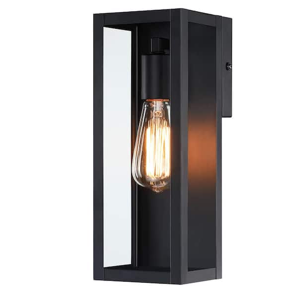 Hukoro Cali 1-Light 13 in. Outdoor Wall Lantern with Matte Black Finish and Clear glass shade