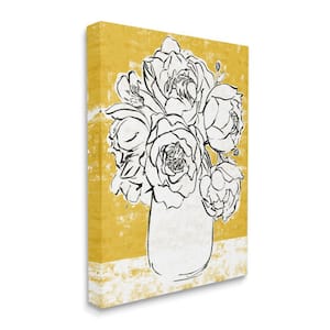 Peony Sketch Bouquet Contrasted Distressed Yellow by Annie Warren Unframed Print Nature Wall Art 24 in. x 30 in.