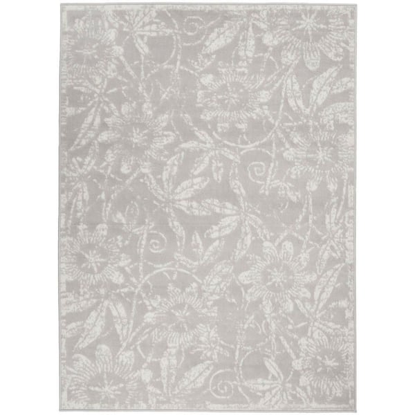 Nourison Whimsicle Grey 6 ft. x 9 ft. Floral Contemporary Area Rug