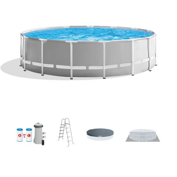 Intex Prism 15 ft. x 48 in. D Round Above Ground Hybrid Metal Frame Pool Set