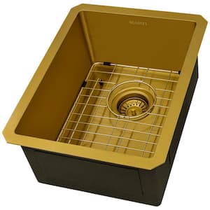 Terraza Gold 16 Gauge Stainless Steel 14 in. Undermount Bar Sink in Matte Gold Satin Brass