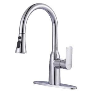 Chrome Kitchen Faucets with Pull Down Sprayer, Single Hole Deck Mount Single Handle Stainless Steel