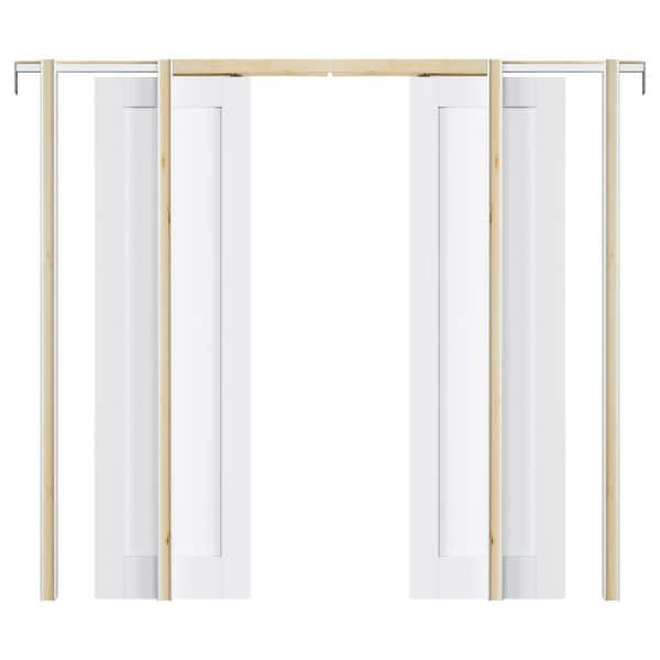 48 in. x 80 in. Paneled White Primed MDF Pocket Sliding Door with Pocket Door Frame and Hardware Kit