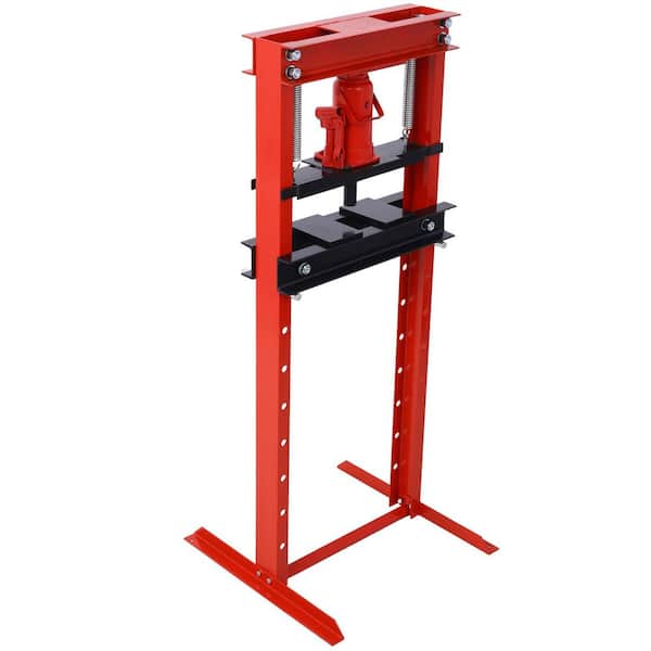 12-Ton Steel H-Frame Garage Floor Press, Hydraulic Shop Press with Press Plates, Red