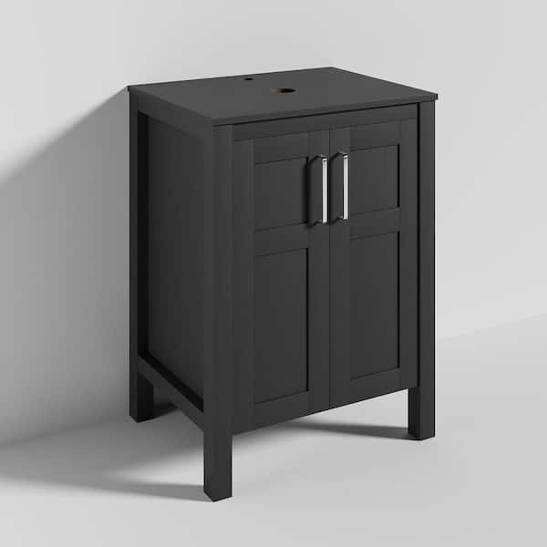 Puluomis 24 in. W x 19 in. D Bath Vanity Cabinet in Black with MDF Vanity Top in Black