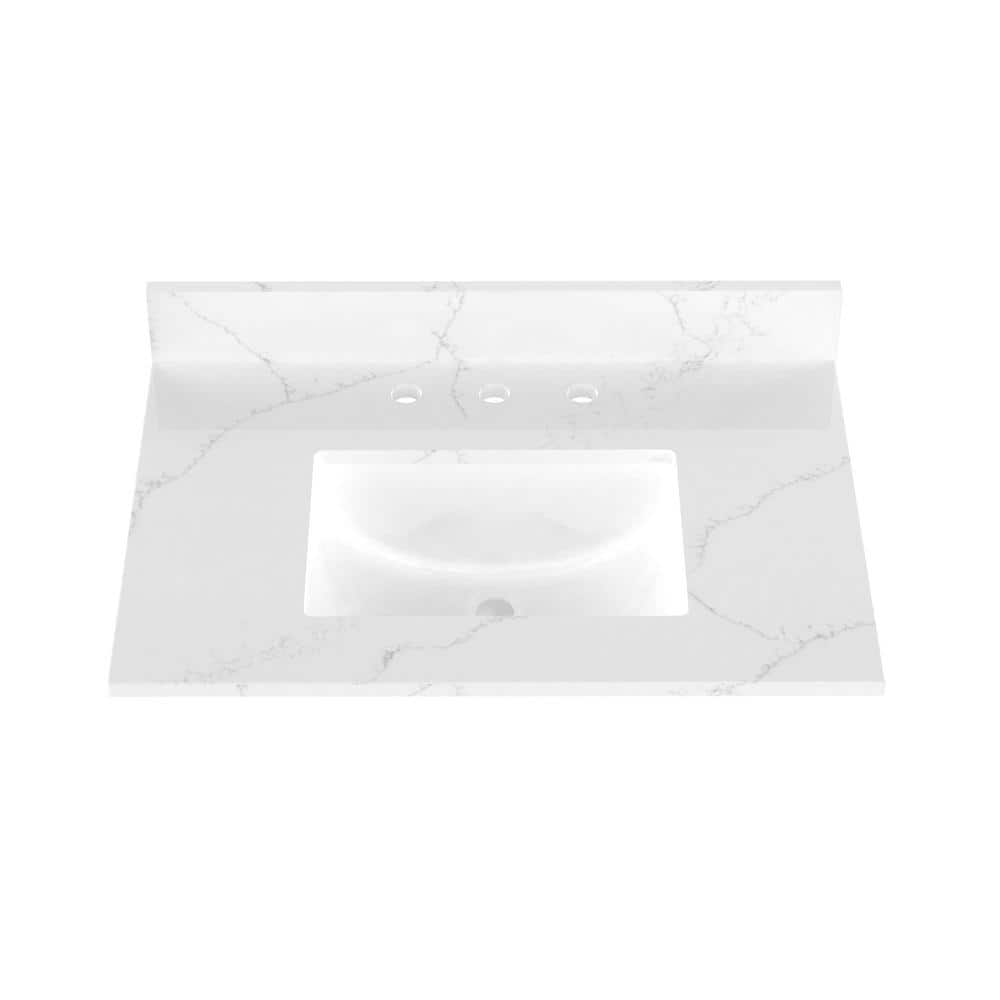31 in. W x 22 in. D Quartz Vanity Top in Carrara White with