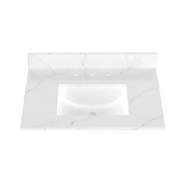 Winette 31 in. W x 22 in. D Quartz Vanity Top in Carrara White with White Rectangular Single Sink