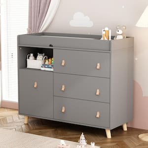 4-Drawer Gray Wood Kids Dresser Changing Table Dresser Storage Cabinet With Shelves 38 in. H x 45 in. W x 18 in. D