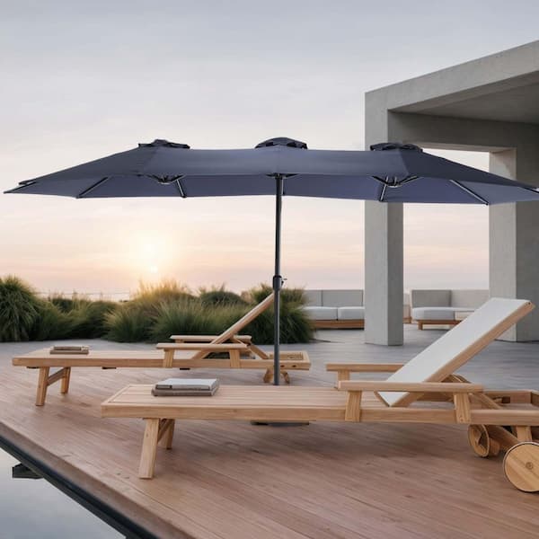 SUNRINX 15 ft. Market No Weights Patio Umbrella 2-Side in Blue