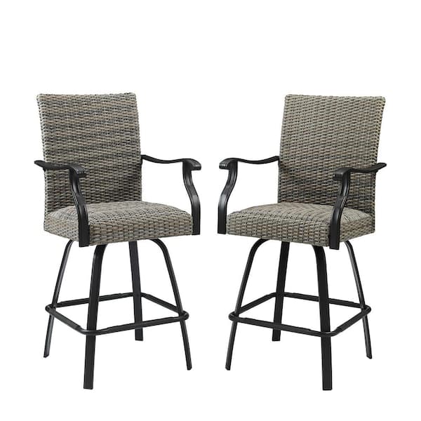 Swivel Wicker Outdoor Bar Stools, Patio Bar Chairs (2-Pack)