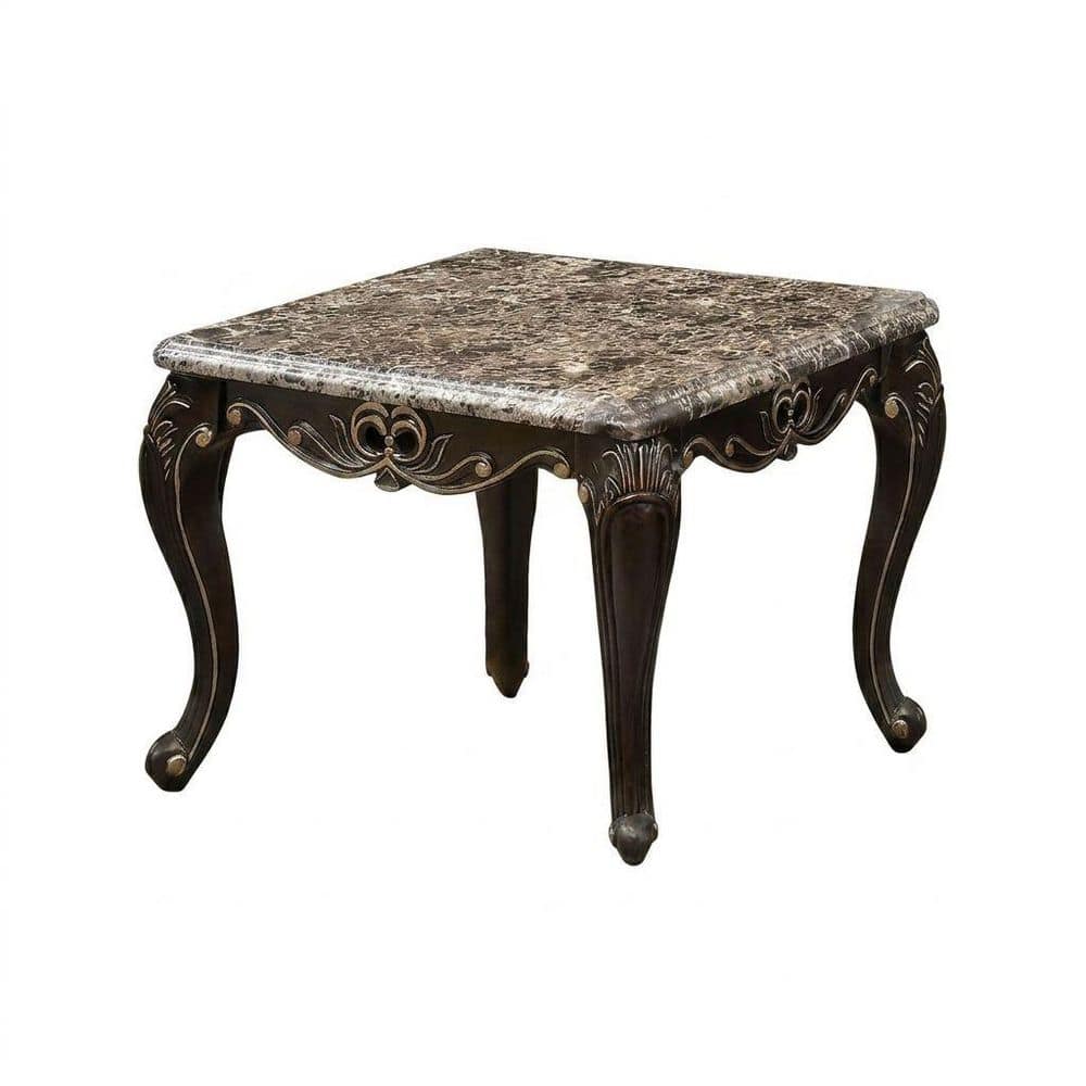 Benson 27.5 in. Dark Walnut Rectangular Wood End Table with Cabriole Legs and Carved Details