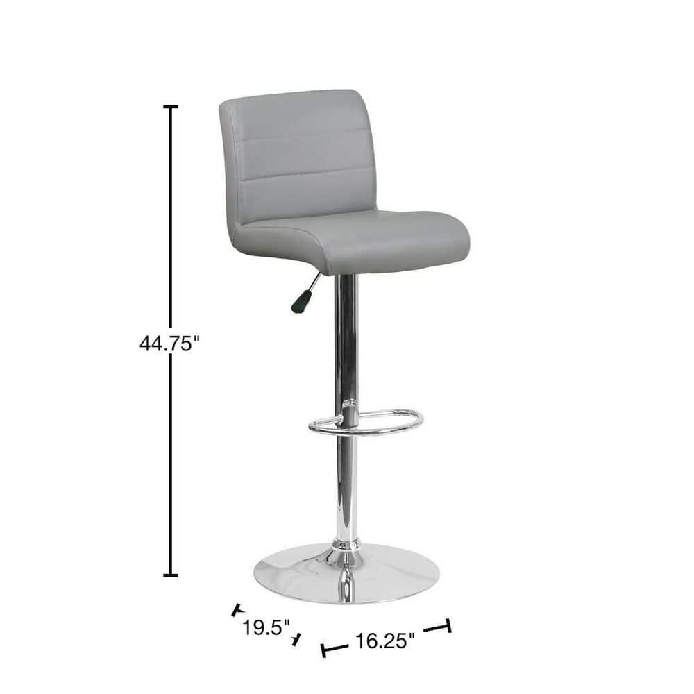 Gray Adjustable Height Swivel Bar Stool with Vinyl Seat