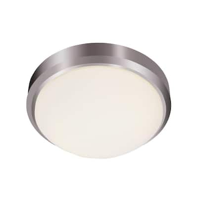 Bliss 11 in. 1-Light Brushed Nickel Flush Mount Ceiling Light Fixture with Frosted Glass Shade