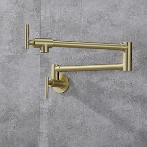 Farmhouse Double Handle Wall Mount Pot Filler with Solid Brass Instruction in Brushed Gold