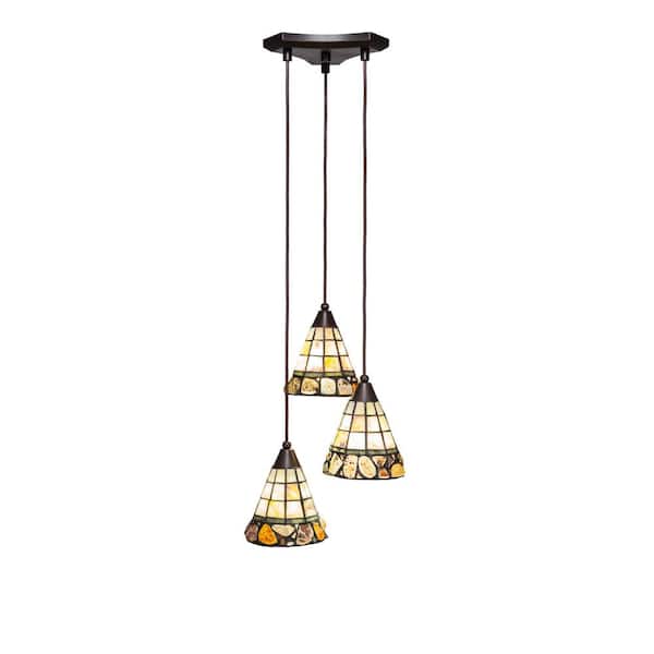 Unbranded Condor 3 Light Dark Granite, Cluster Pendant Light with 7 in. Cobblestone Art Glass Shades, No bulbs included