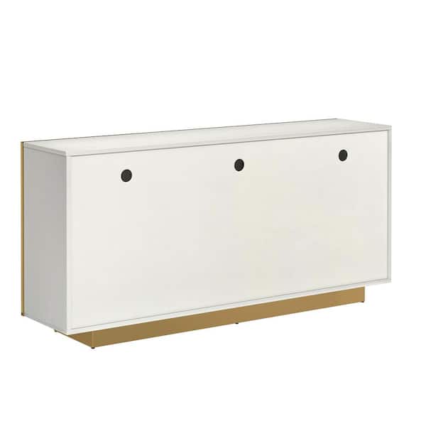 Clihome White 33 in. H 3-Door MDF Accent Cabinet Freestanding