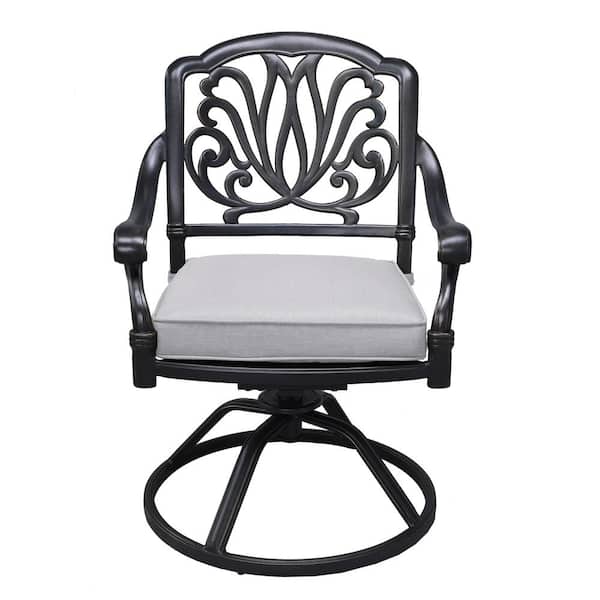 Unbranded Dark Gray Frame Aluminum Outdoor Dining Chair Patio Swivel Rocker Chairs, With White Cushion, Set of 2