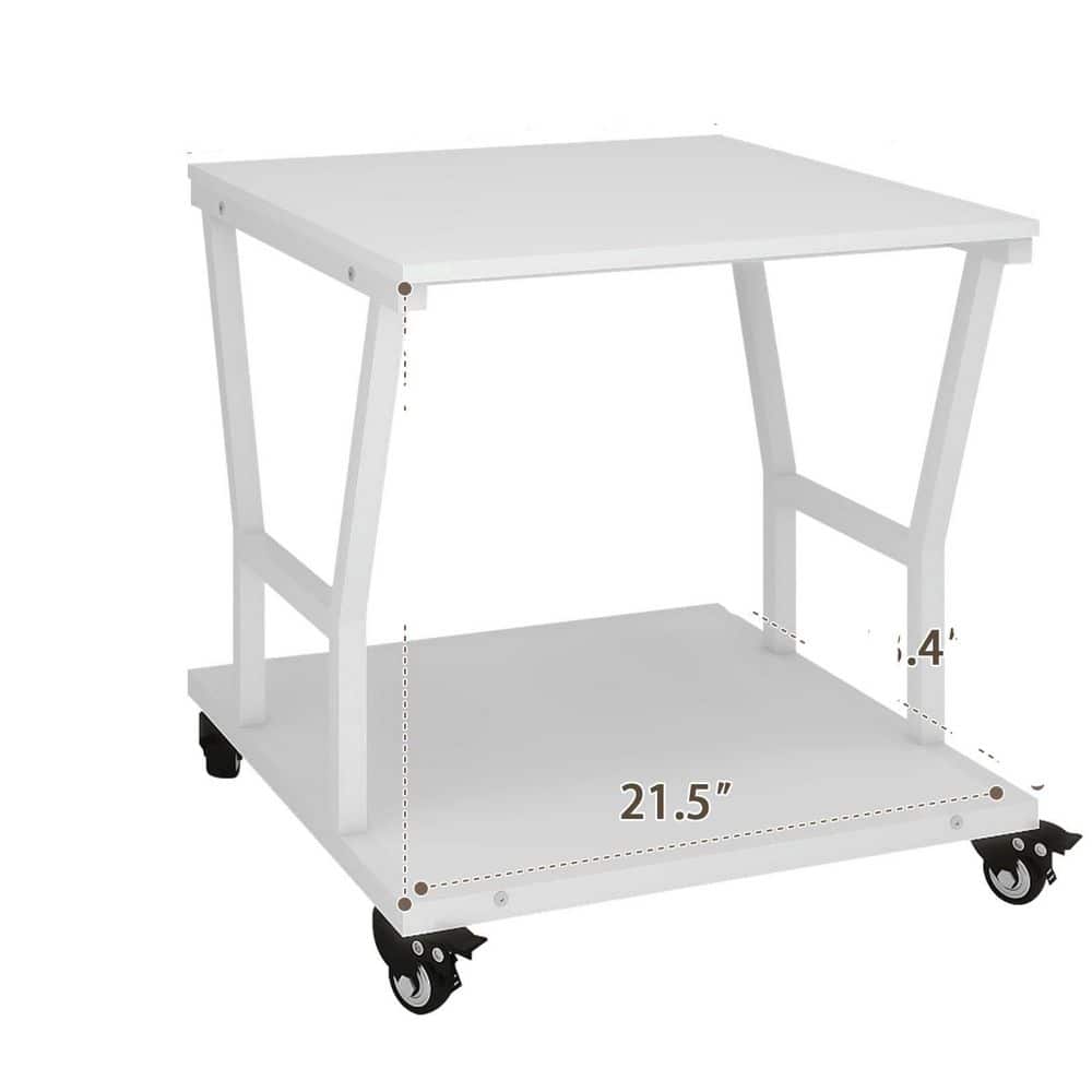 2 Tier Large 23.6x23.6x23.6 Inch Heavy Duty Printer Stand Table with Wheels and Storage Shelf White product image for price tracking