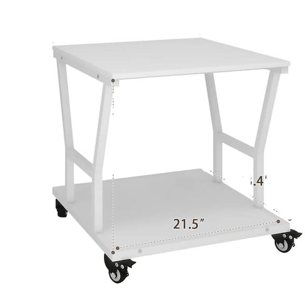 2 Tier Large 23.6x23.6x23.6 Inch Heavy Duty Printer Stand Table with Wheels and Storage Shelf White