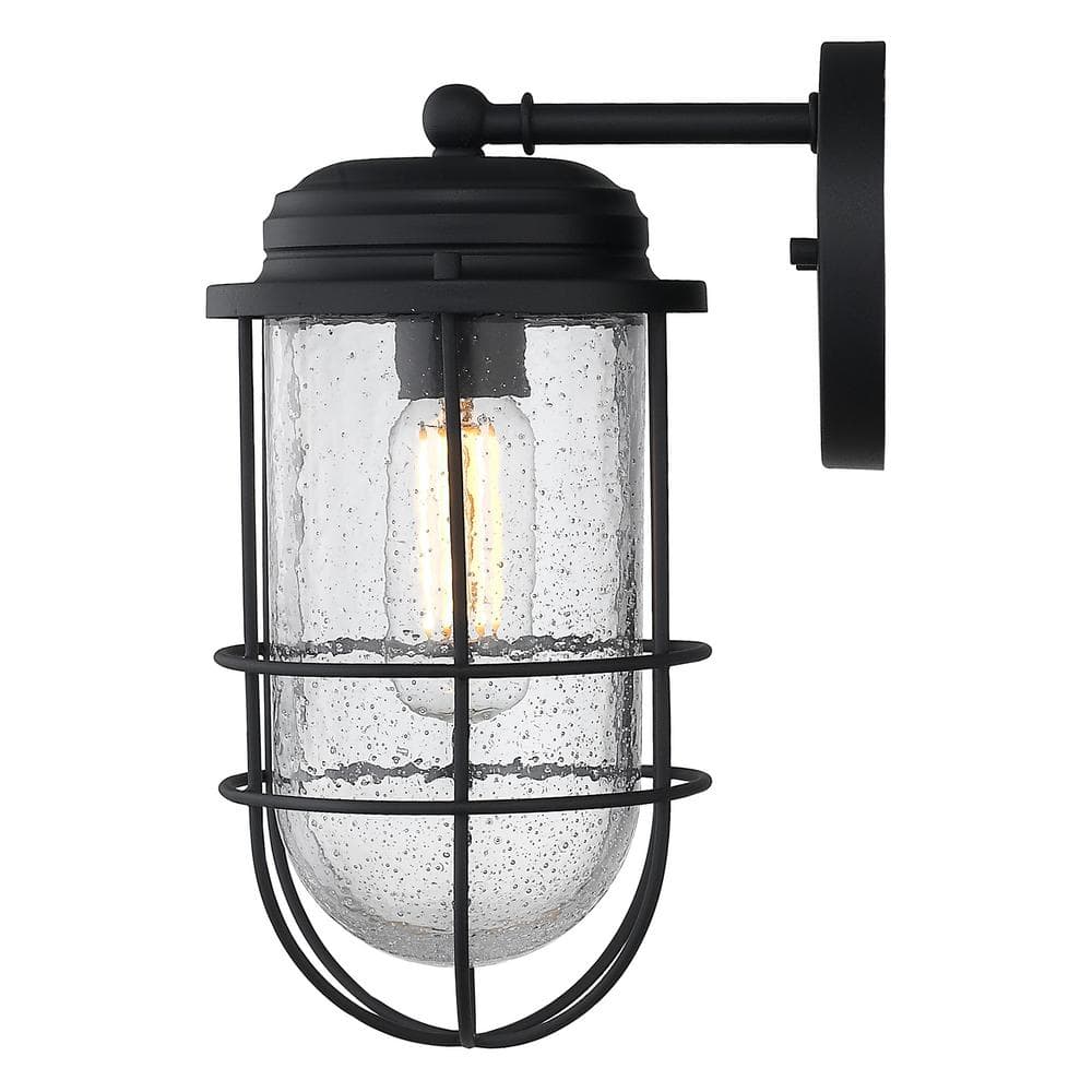 Black Industrial Dimmable Direct Wired Electric Sconce with Seeded Glass
