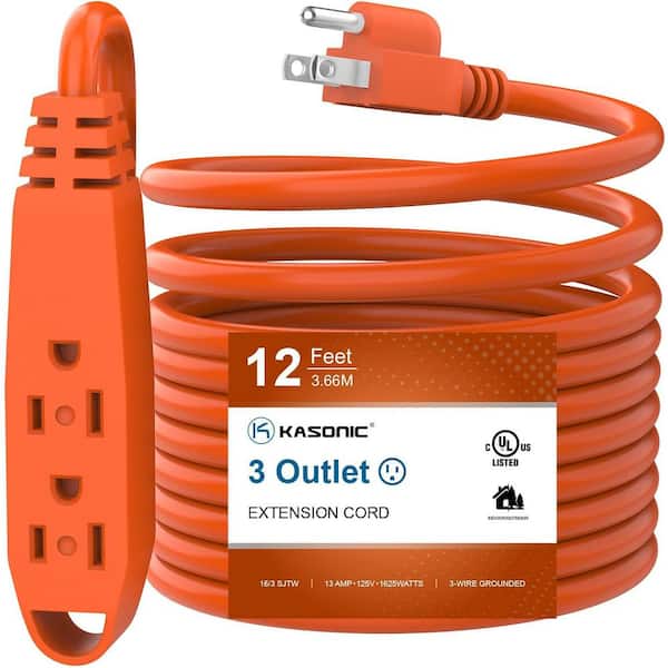 12 ft. 16/3 Heavy Duty Indoor/Outdoor Extension Cord SJTW UL Listed, Orange (1-Pack)