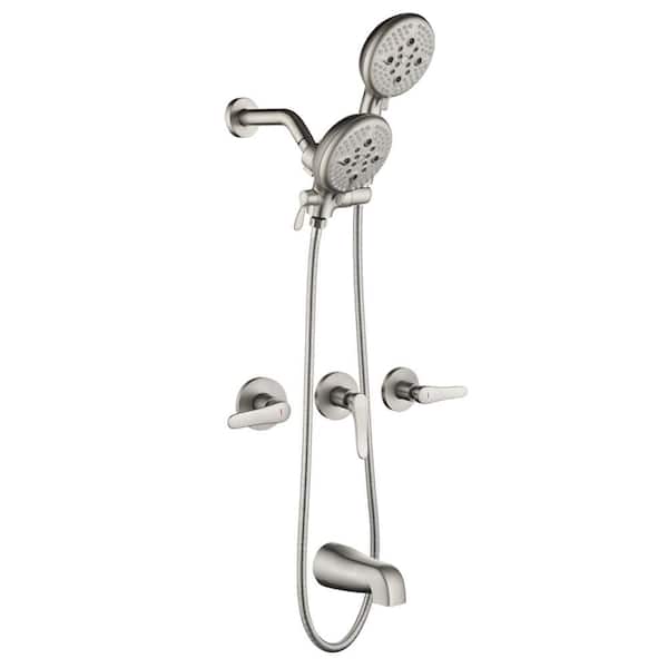 3-Handle 5-Spray Tub and Shower Faucet 2.5 GPM 4.72 in Shower Head with Tub Spout Spray in Brushed Nickel Valve Included