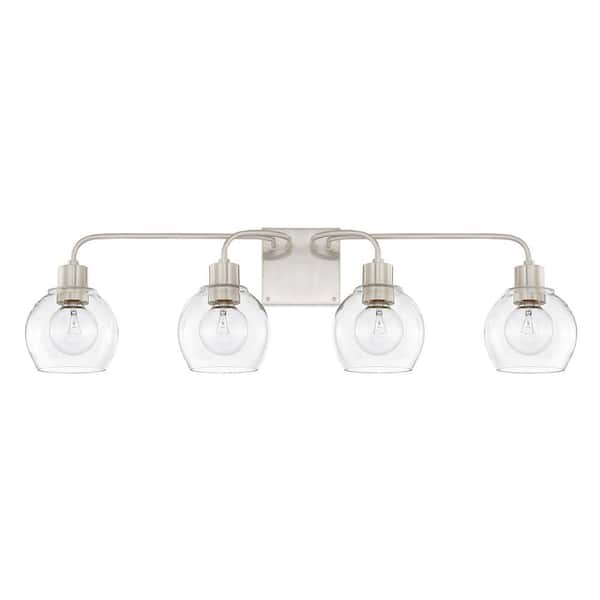 HOMEPLACE LIGHTING 34 in. W x 10 in. H x 8 in. E 4-Light Clear Glass Vanity in Brushed Nickel