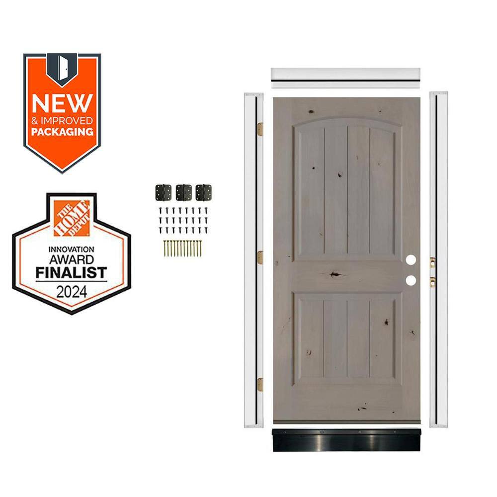 DIY 32 in. x 80 in. Knotty Alder Left-Hand Top Arch VG Grey Stain Single Wood Front Door Kit w/ Quick Assemble Jamb price history on PriceWatchPro