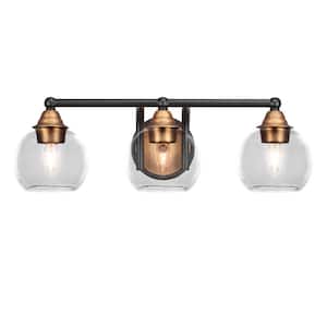 Madison 7.75 in. 3-Light Bath Bar, Matte Black and Brass, Clear Bubble Glass Vanity Light