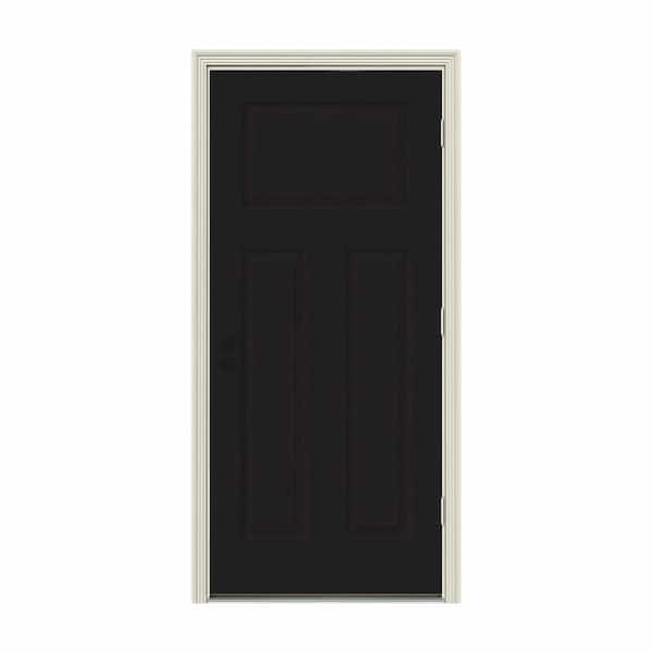 JELD-WEN 32 in. x 80 in. 3-Panel Craftsman Black Painted Steel Prehung Left-Hand Outswing Front Door w/Brickmould