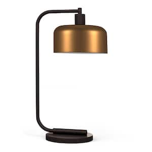 20 in. Brass Industrial Integrated LED Bedside Table Lamp with Brass Metal Shade