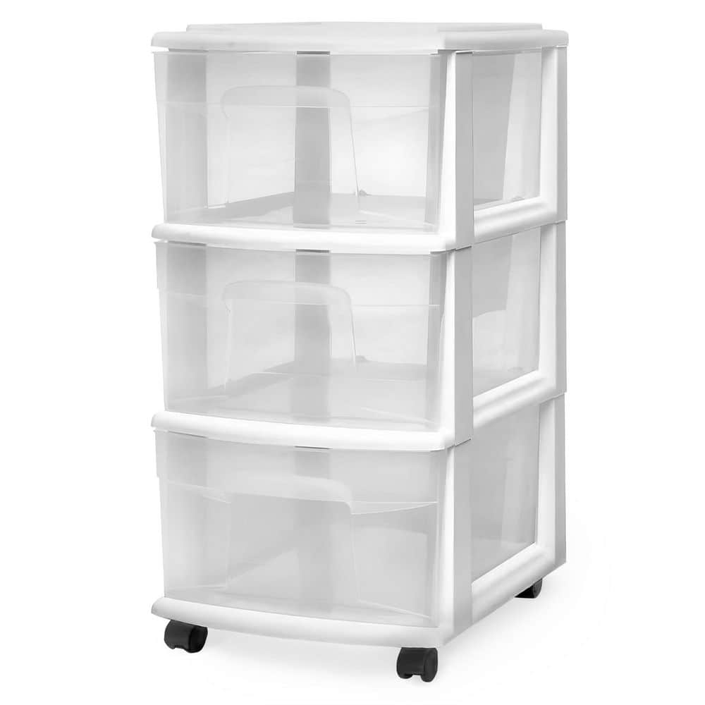 3 Drawer Medium Storage Container Tower, Clear Drawers/White Frame price history on PriceWatchPro