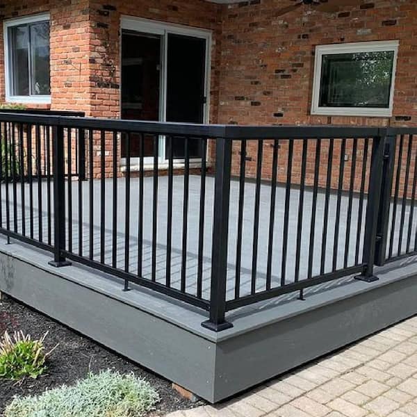 36 in. H x 2 in. W Black Aluminum Level Rail Mid Post Railing Kit