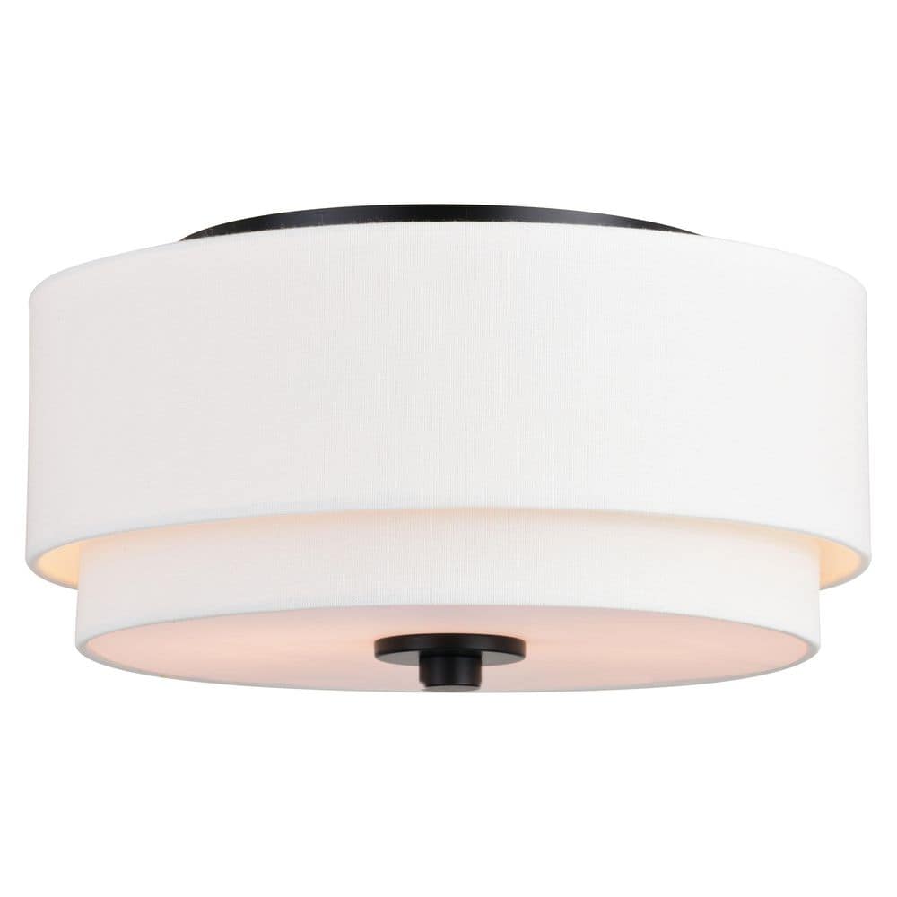 Burnaby 13-in W Black Mid-Century Modern Flush Mount Ceiling Light Fixture White Fabric Drum Shade