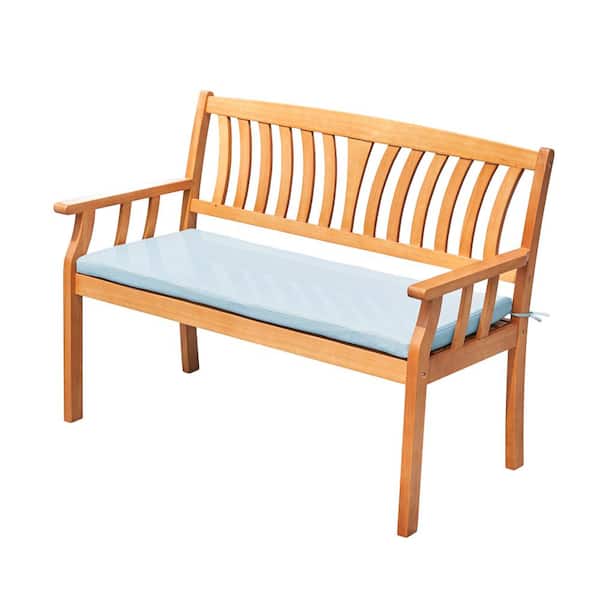 Misopily Modern Design 3-Person Wood Outdoor Bench, Stable and Sturdy with High Quality Solid Wood and Light Blue Cushion in Teak