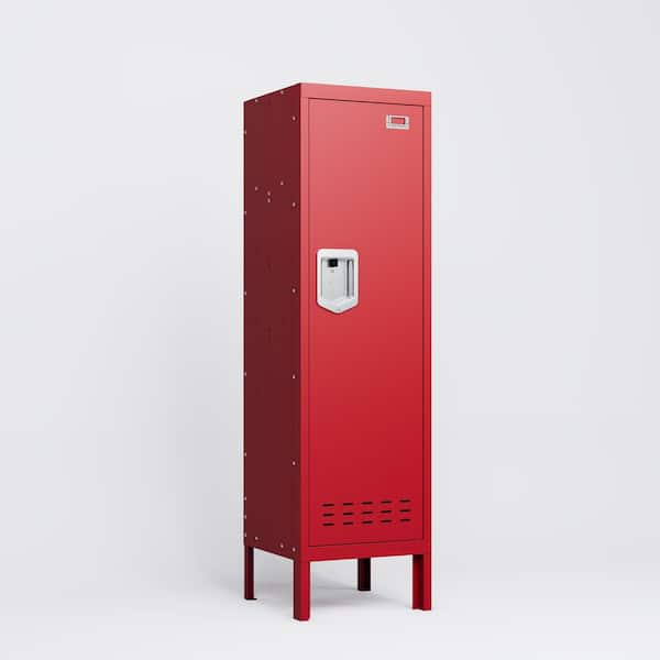 1-Door Tall Single Metal Safe, Retro Style Storage Cabinet, Industrial Furniture, Red