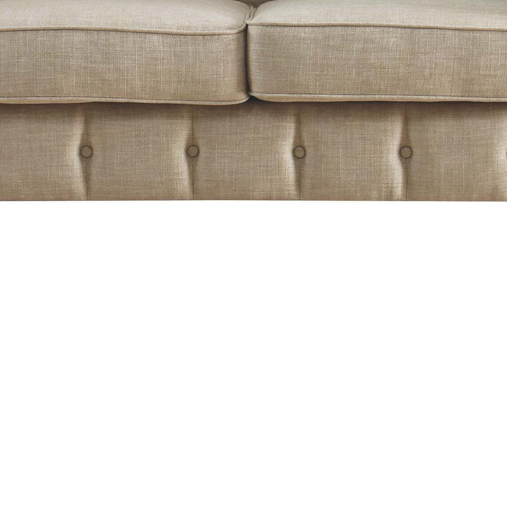 Beige Linen Tufted Loveseat with Nailhead Trim