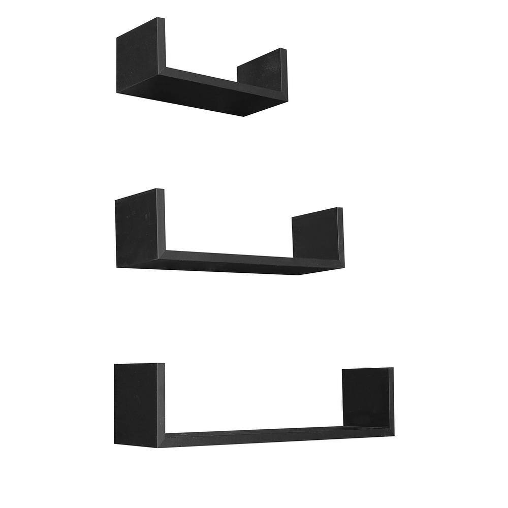 Home Basics Set of 3 MDF Black Floating Shelves 16.62in x 3.75in x 4in HDC94946 The Home Depot