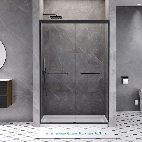 45 to 48 in. W x 72 in. H Semi Frameless Double Sliding Shower Door in Matte Black with 1/4 in. Tempered Clear Glass