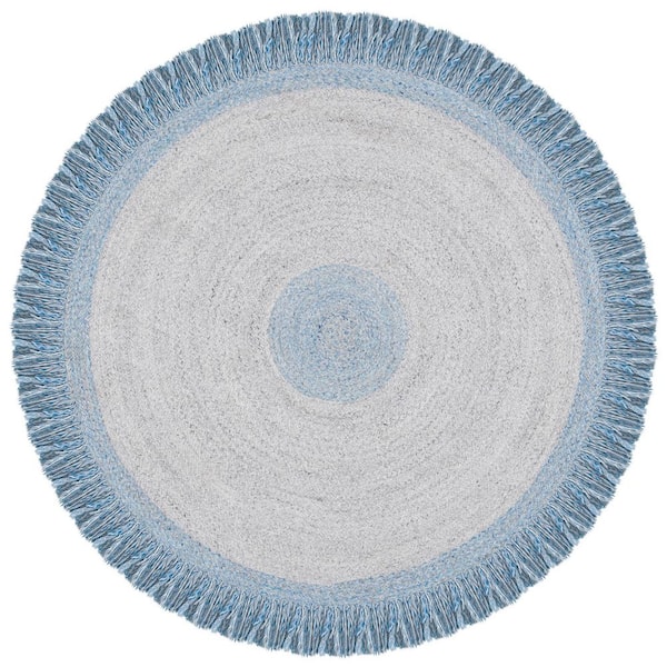 SAFAVIEH Cape Cod Blue/Gray 4 ft. x 4 ft. Fringe Border Geometric Round Area Rug